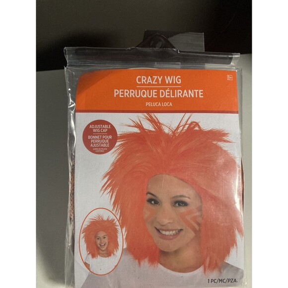 ORANGE CRAZY WIG Halloween Costume (Football TAILGATING, Hair, Cosplay) • NEW - Picture 1 of 2
